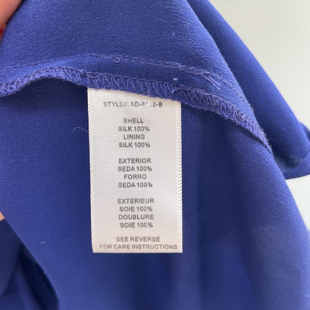 Aryn K. Blue 100% Silk High Low Deep V Pleated Cocktail Party Dress - Picture 7 of 7